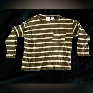 3-4YO, Zara green/cream striped long sleeve sweater.